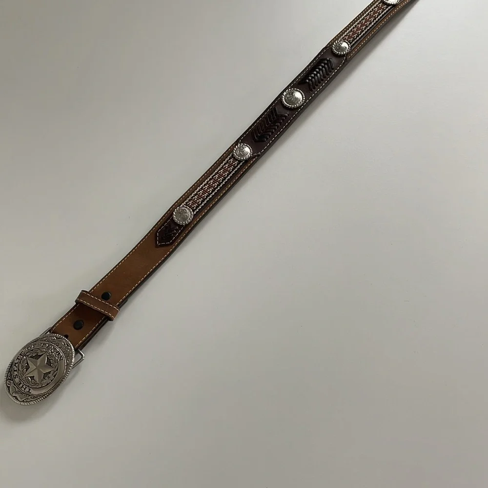 [ Boys Western Genuine Leather Nocona Belt with Silver Texas Belt Buckle ]
